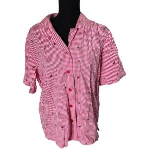 Vintage Samantha Edwards Pink White Gingham Checkered Picnic Button Down Size XL